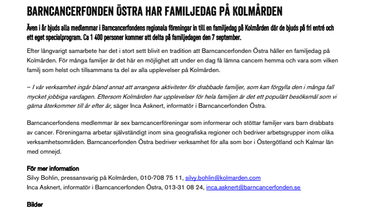 Barncancerfonden Östra har familjedag på Kolmården