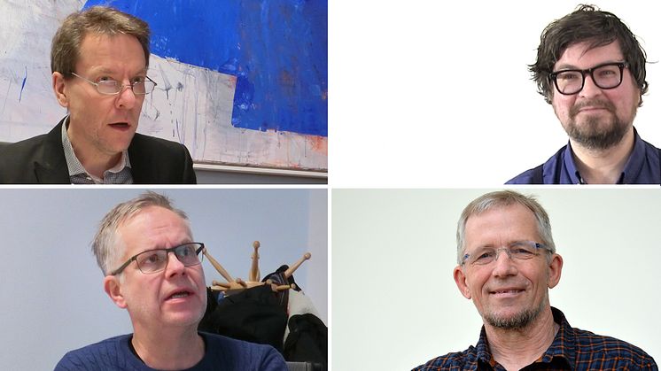 Pedagogiska pristagare vid samhällsvetenskaplig fakultet: Fredrik Åberg, Johan Örestig, Christer Mårtensson, Leif Stening Foto: Ulrika Sahlén och Leif Stening.