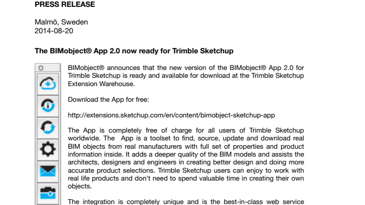 The BIMobject® App 2.0 now ready for Trimble Sketchup