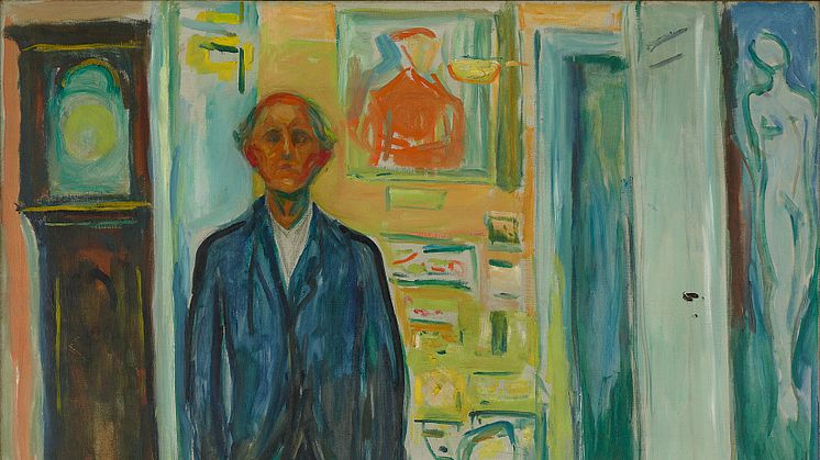 Edvard Munch: "Selvportrett. Mellom klokken og sengen" (1940-1943). Foto: Ove Kvavik. Copyright: Munchmuseet.