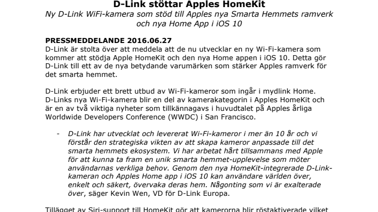 D-Link i samarbete Apples HomeKit