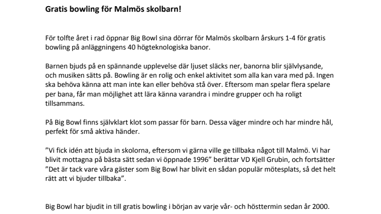 Gratis bowling för Malmös skolbarn!