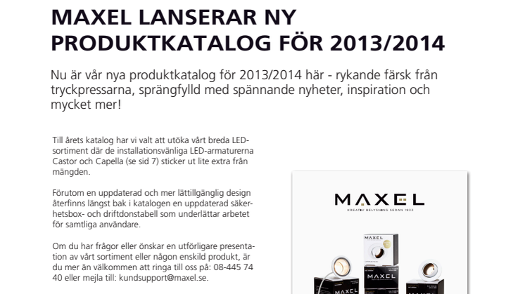 Maxel lanserar ny produktkatalog för 2013/2014