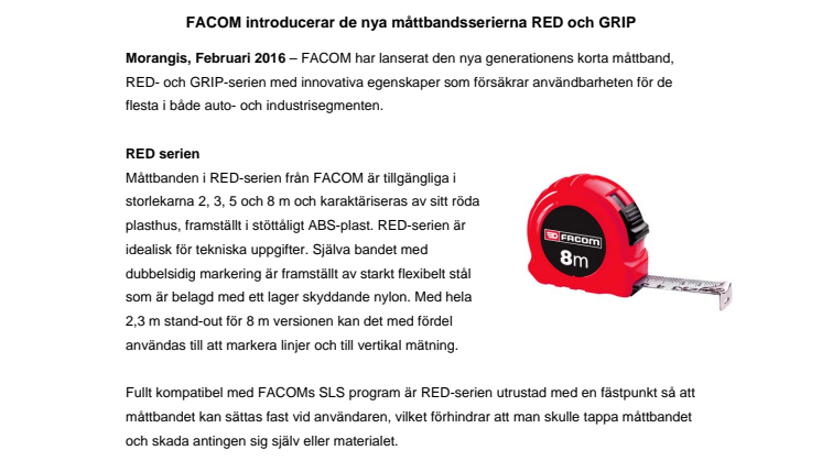 FACOM introducerar de nya måttbandsserierna RED och GRIP