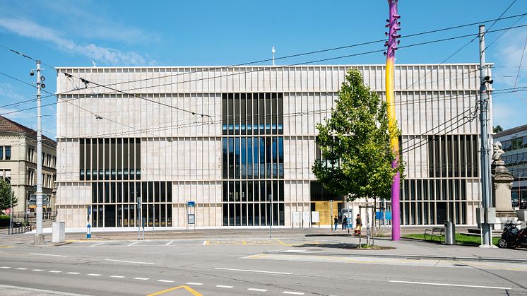 Kunsthaus Zürich, Chipperfield-Bau, Ansicht Heimplatz mit Installation «Tastende_Lichter» (2020) von Pipilotti Rist