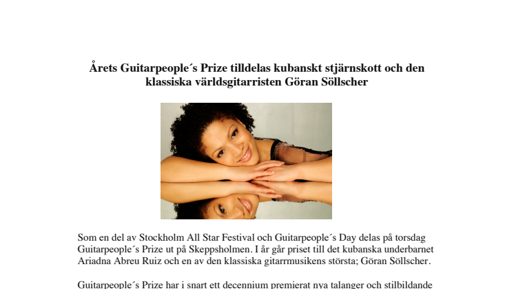 Årets Guitarpeople´s Prize tilldelas kubanskt stjärnskott och den klassiska världsgitarristen G. Söllscher