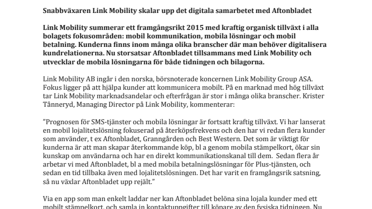 Snabbväxaren Link Mobility skalar upp det digitala samarbetet med Aftonbladet