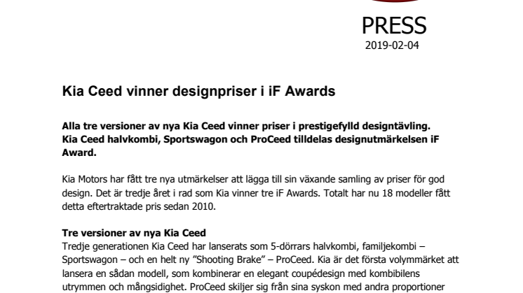 Kia Ceed vinner designpriser i iF Awards