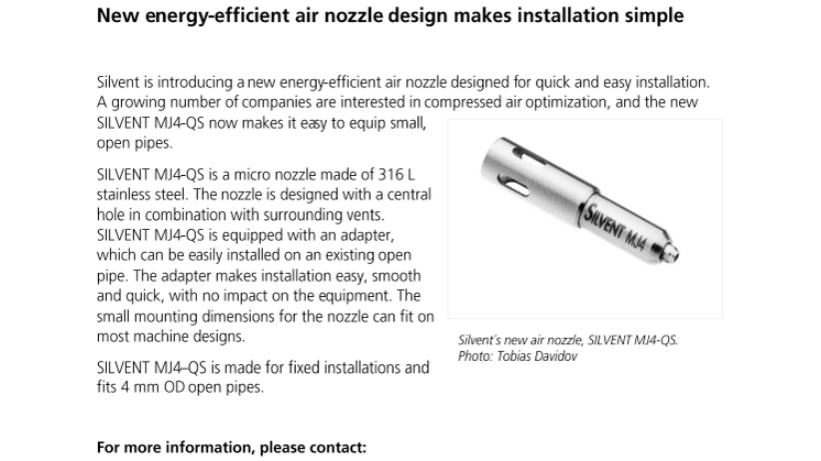 New energy-efficient air nozzle design makes installation simple