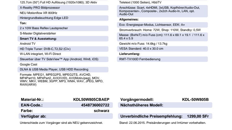 KDL-50W805C von Sony