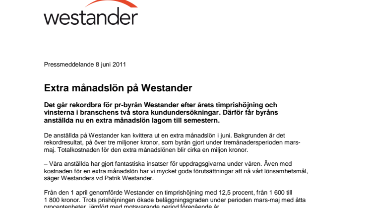 Extra månadslön på Westander