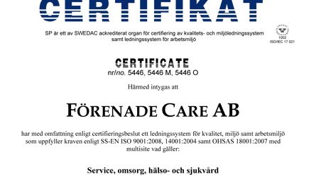 Förenade Care är nu multisite-certifierat enligt ISO