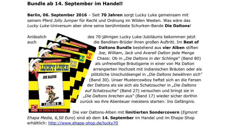 70 Jahre Lucky Luke – Die Daltons sind los - Das Best of Daltons Bundle ab 14. September im Handel!