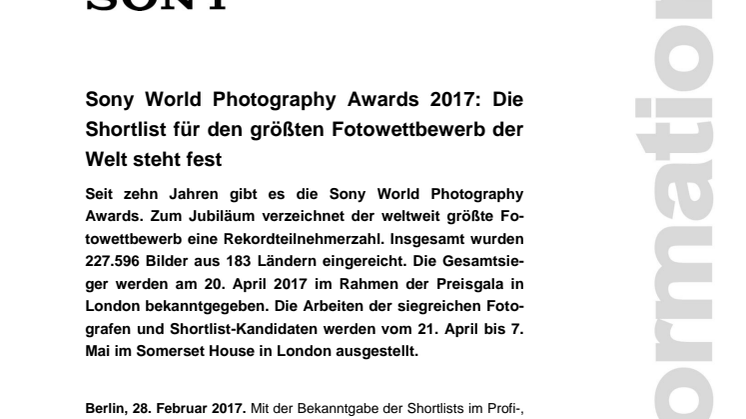 Sony World Photography Awards 2017: Die Shortlist für den größten Fotowettbewerb der Welt steht fest  
