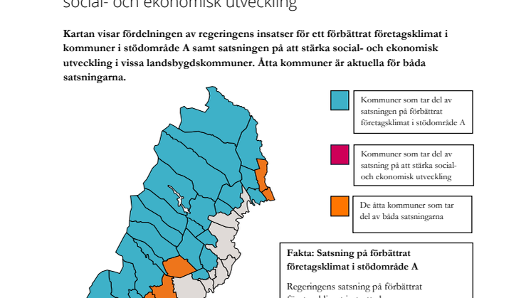 Karta  - fördelning av insatser som stärker socioekonomiskt eftersatta kommuner och områden 