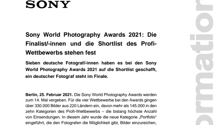 Sony World Photography Awards 2021: Die Finalist/-innen und die Shortlist des Profi-Wettbewerbs stehen fest