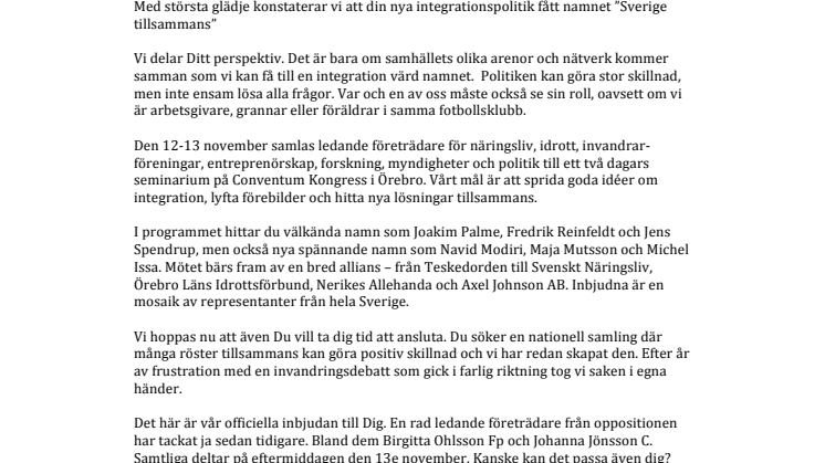 Personlig inbjudan till statsminister Stefan Löfven