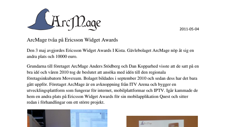 ArcMage tvåa på Ericsson Widget Awards