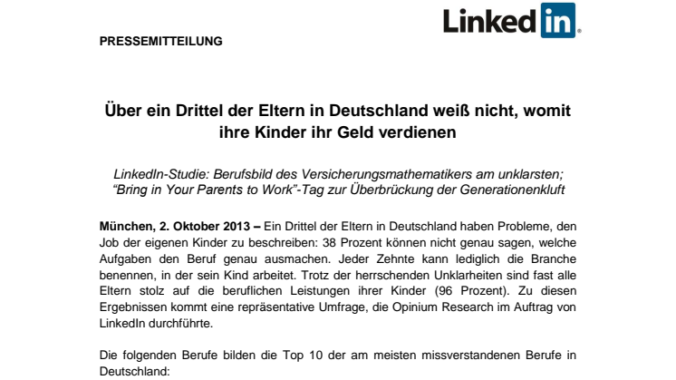 Über ein Drittel der Eltern in Deutschland weiß nicht, womit ihre Kinder ihr Geld verdienen