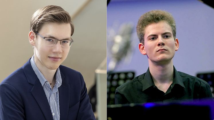 Roman Fediurko från Kiev och Anton Bondarenko från Zaporizjzja mottar sina stipendier vid en konsert i Västerlövsta kyrka den 4 maj. 