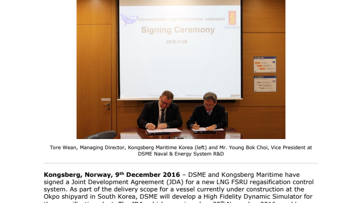 Kongsberg Maritime: DSME and Kongsberg Maritime Ink New Joint Development Agreement