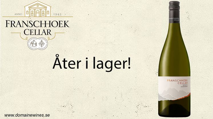 Åter i lager! Franschhoek Cellar Reserve Chardonnay 2019 finns nu åter i lager.