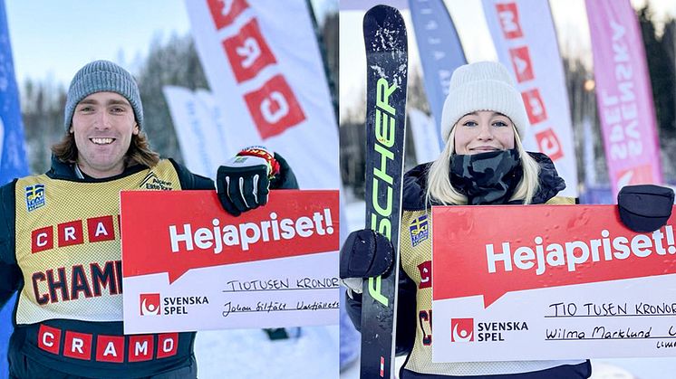 Johan Silfält och Wilma Marklund tog hem dubbla segrar och dubbla Hejapris i Svenska Spel Alpine Elite Tour i Hassela. Foto: Ski Team Sweden Alpine