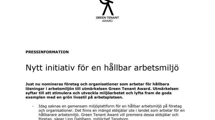 Nytt initiativ för en hållbar arbetsmiljö