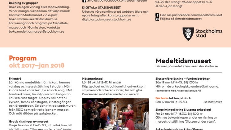 Stadsmuseets och Medeltidsmuseets program hösten/vintern 2017