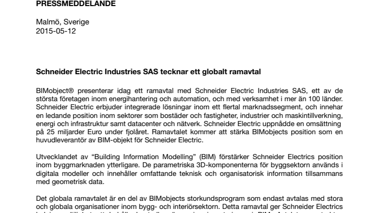 Schneider Electric Industries SAS tecknar ett globalt ramavtal
