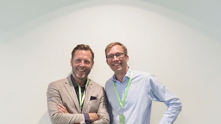 Johan Dennelind, VD Telia och Stefan Krook, VD Kivra. Foto: Alexandra Karnig.