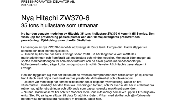 Nya Hitachi ZW370-6 35 tons hjullastare som utmanar