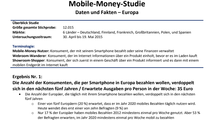 Mobile-Money-Studie Daten und Fakten – Europa
