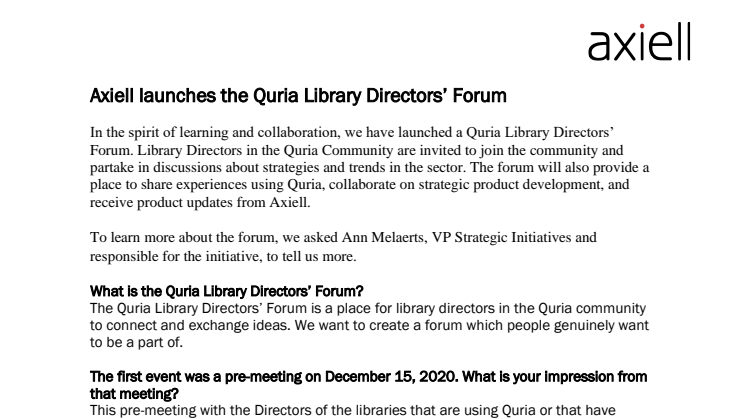 Axiell launches the Quria Library Directors’ Forum