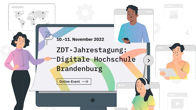 Am 10. und 11. November 2022 lädt das Zentrum der Brandenburgischen Hochschulen für Digitale Transformation (ZDT) alle Interessierten zur virtuellen Tagung „ZDT-Forum: Digitale Hochschule Brandenburg“ ein. (Bild: Storyset - Digital Presentation)