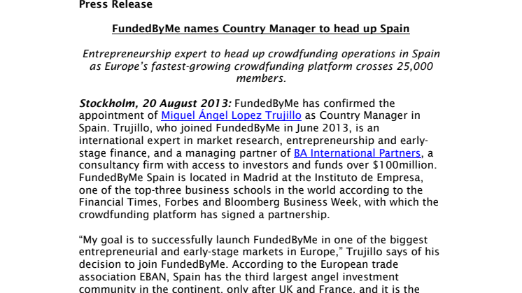 FundedByMe names Country Manager to head up Spain