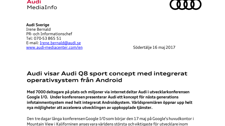 Audi visar Audi Q8 sport concept med integrerat operativsystem från Android