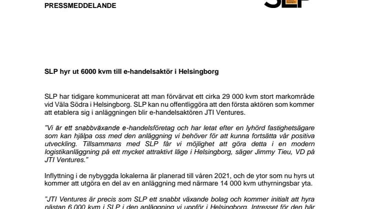 SLP hyr ut 6000 kvm till e-handelsaktör i Helsingborg