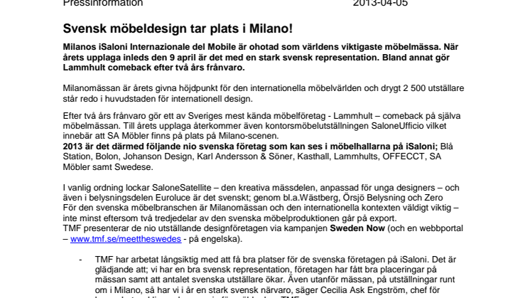 Svensk möbeldesign tar plats i Milano!