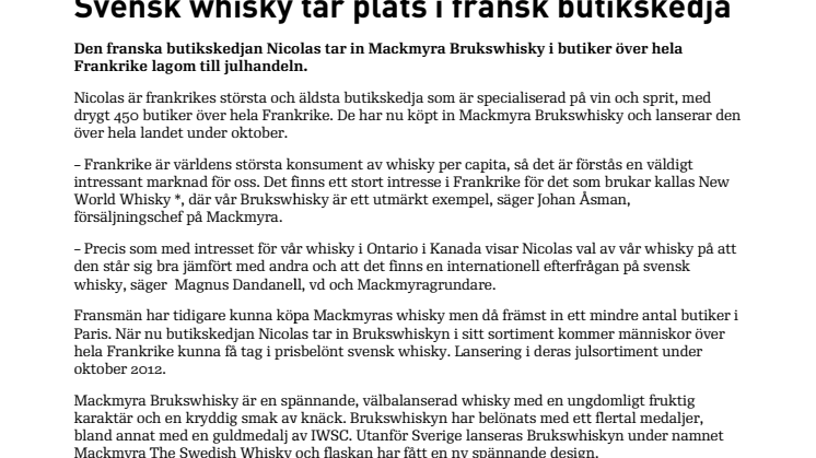 Svensk whisky tar plats i fransk butikskedja