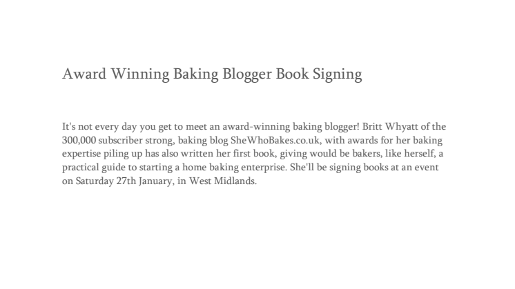Award Winning Baking Blogger Book Signing