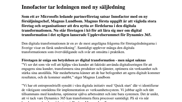 Innofactor tar ledningen med ny säljledning