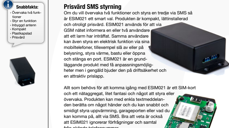 ESIM021 Enkel SMS styrning