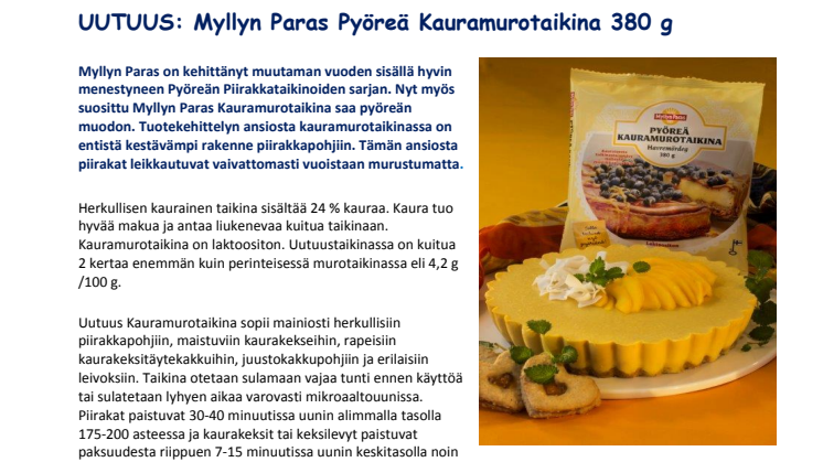 UUTUUS: Myllyn Paras Pyöreä Kauramurotaikina 380 g