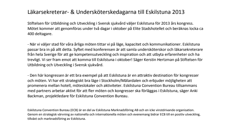Läkarsekreterar- & Undersköterskedagarna till Eskilstuna 2013