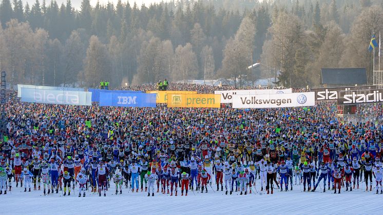 Starten av det 88:e Vasaloppet söndag 4 mars kl 08.00 i Berga by, Sälen.