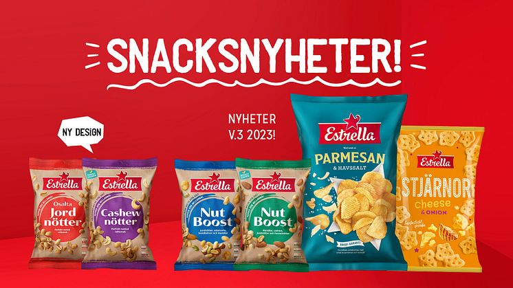 Snacksnyheter v.3 2023 + Ny design nötter pratbubbla ovanför