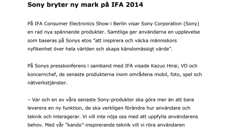 Sony bryter ny mark på IFA 2014