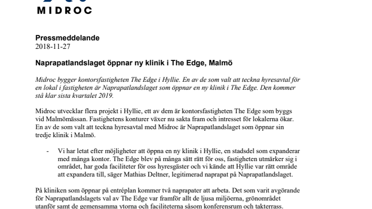 Naprapatlandslaget öppnar ny klinik i The Edge, Malmö  
