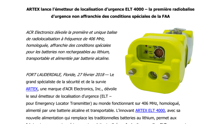 ARTEX lance l’émetteur de localisation d’urgence ELT 4000